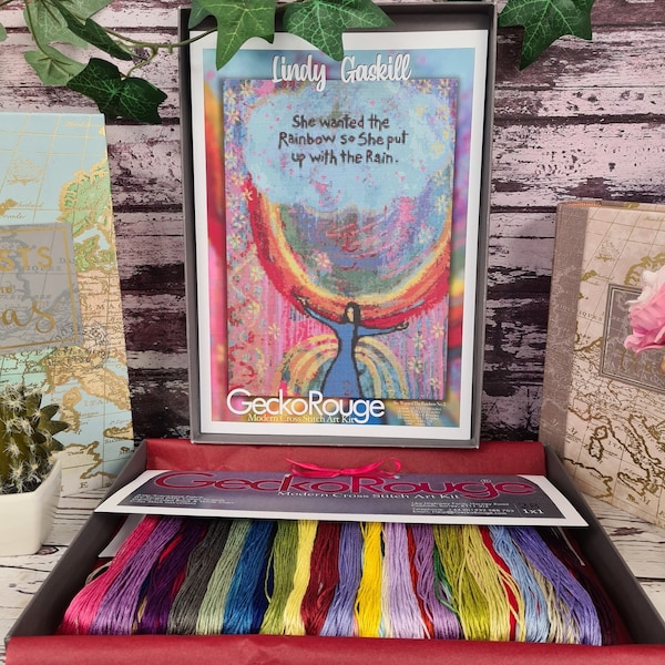 She Wanted The Rainbow by Lindy Gaskill.  Modern Cross Stitch Art Kit.