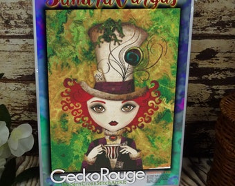 Lady Hatter by Sandra Vargas. Modern Cross Stitch Art Kit.