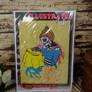Needle Worker by Illustrated Ink Art - Day of the Dead. Modern Cross Stitch Art Kit.