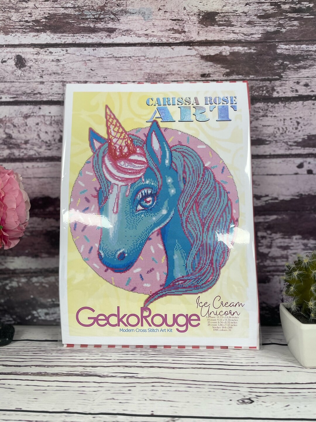 Carnessa Rouse Ice Cream Unicorn by Carissa Rose. Modern Cross Stitch Art Kit. - Etsy