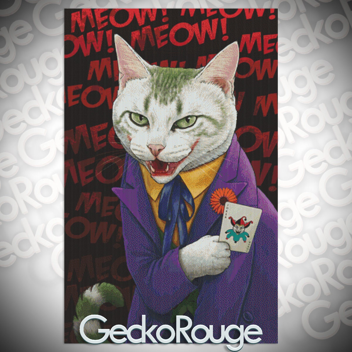 Joker Cat By Jenny Parks Modern Cross Stitch Art Kit 25 2x1 Etsy