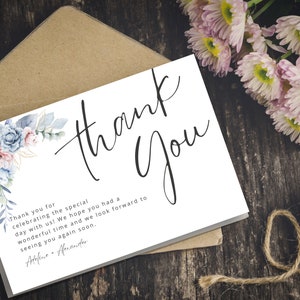 Blue Floral Wedding Reception Card, Wedding Reception Decor, White Flower Menu Card, Rustic Floral Place Card, RSVP, Thank You Card