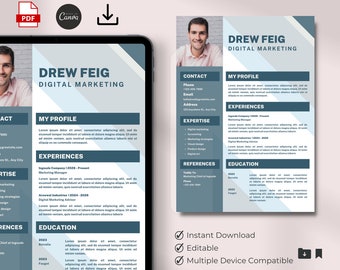 Plantilla de CV para profesionales del marketing digital: Diseño de CV de marketing (descarga inmediata)