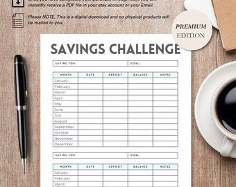 Savings Challenge Tracker Printable | Monthly Savings Log | Canva Template | Finance Goal Planner | Instant Download PDF