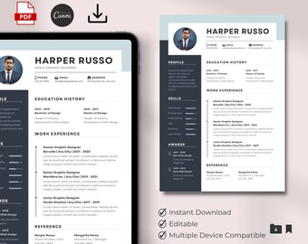 Plantilla de currículum profesional minimalista, diseño de CV de diseñador, solicitud de empleo creativa, portafolio moderno, archivo editable