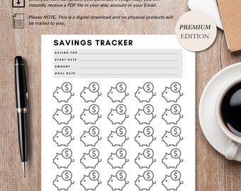 Piggy Bank Savings Challenge Tracker: DIY Money Saving (Digital Download)