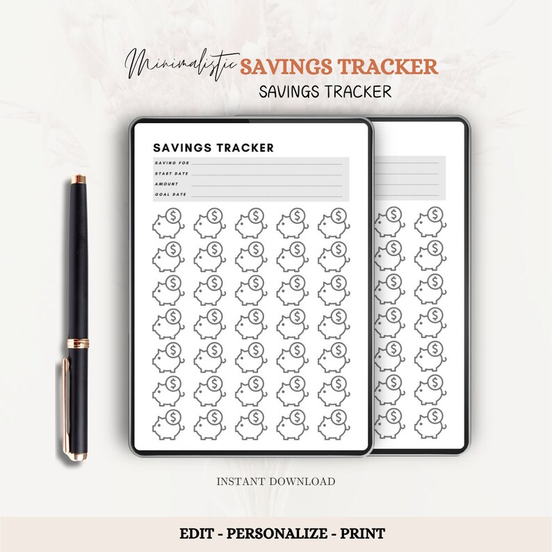 Piggy Bank Savings Challenge Tracker: DIY Money Saving (digital ...
