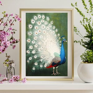 Blue Vintage Peacock Print, Digital Peacock Wall Art, Large Vintage Wall Art, Trendy Peacock Wall Art, Antique Art Deco, Peacock Home Decor