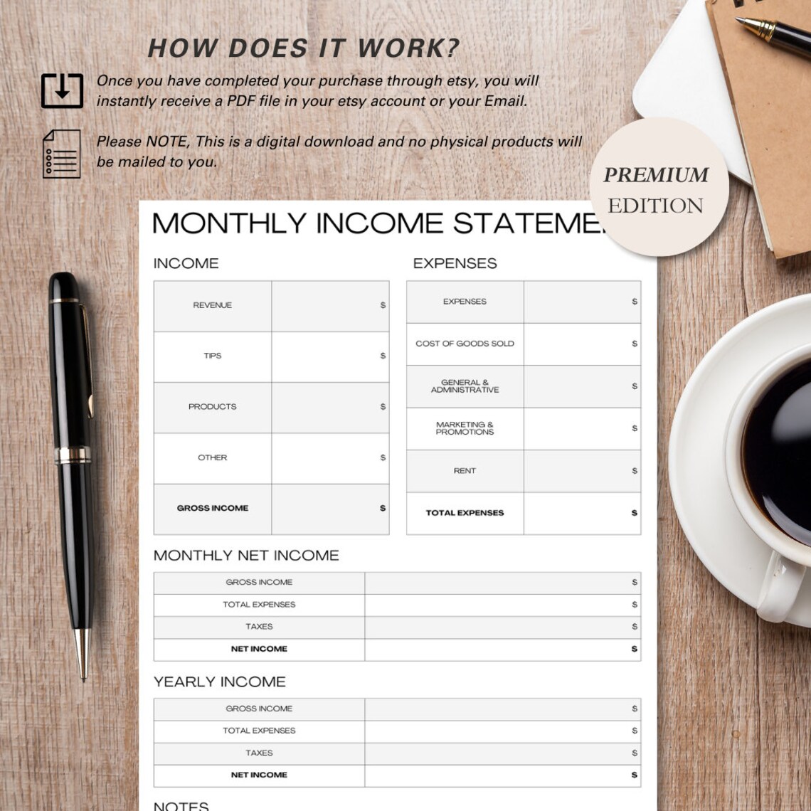 Monthly Income Statement Template: Profit and Loss Analysis (digital ...
