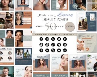 Beauty Social Media Templates: Instagram, Pinterest, Facebook (Canva)