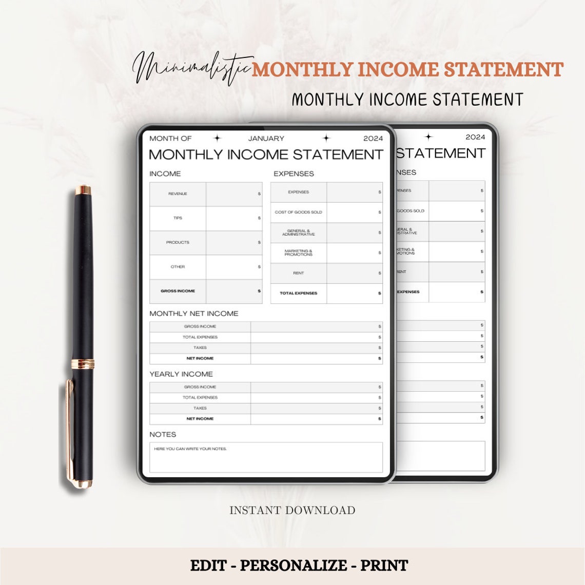Monthly Income Statement Template: Profit and Loss Analysis (digital ...