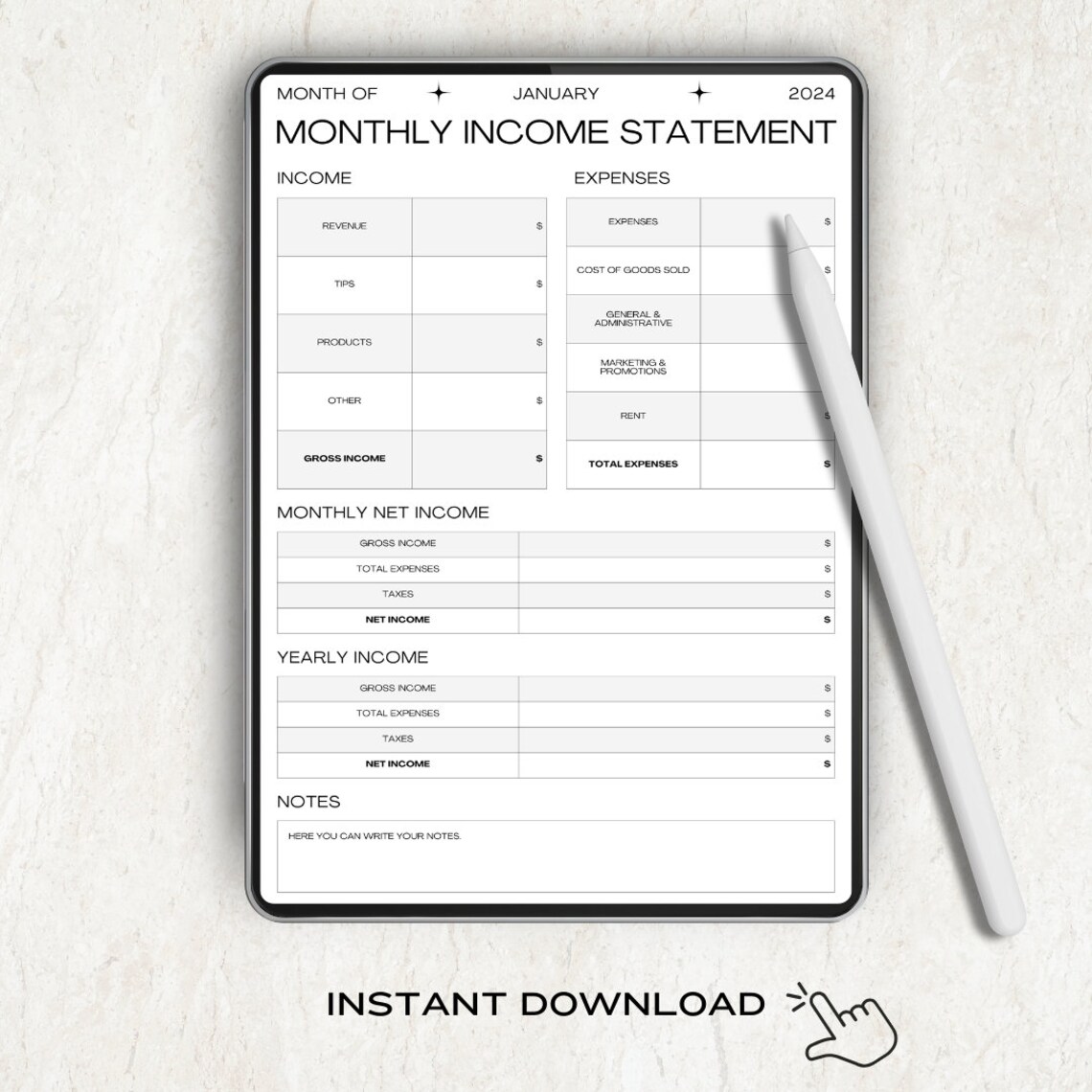 Monthly Income Statement Template: Profit and Loss Analysis (digital ...