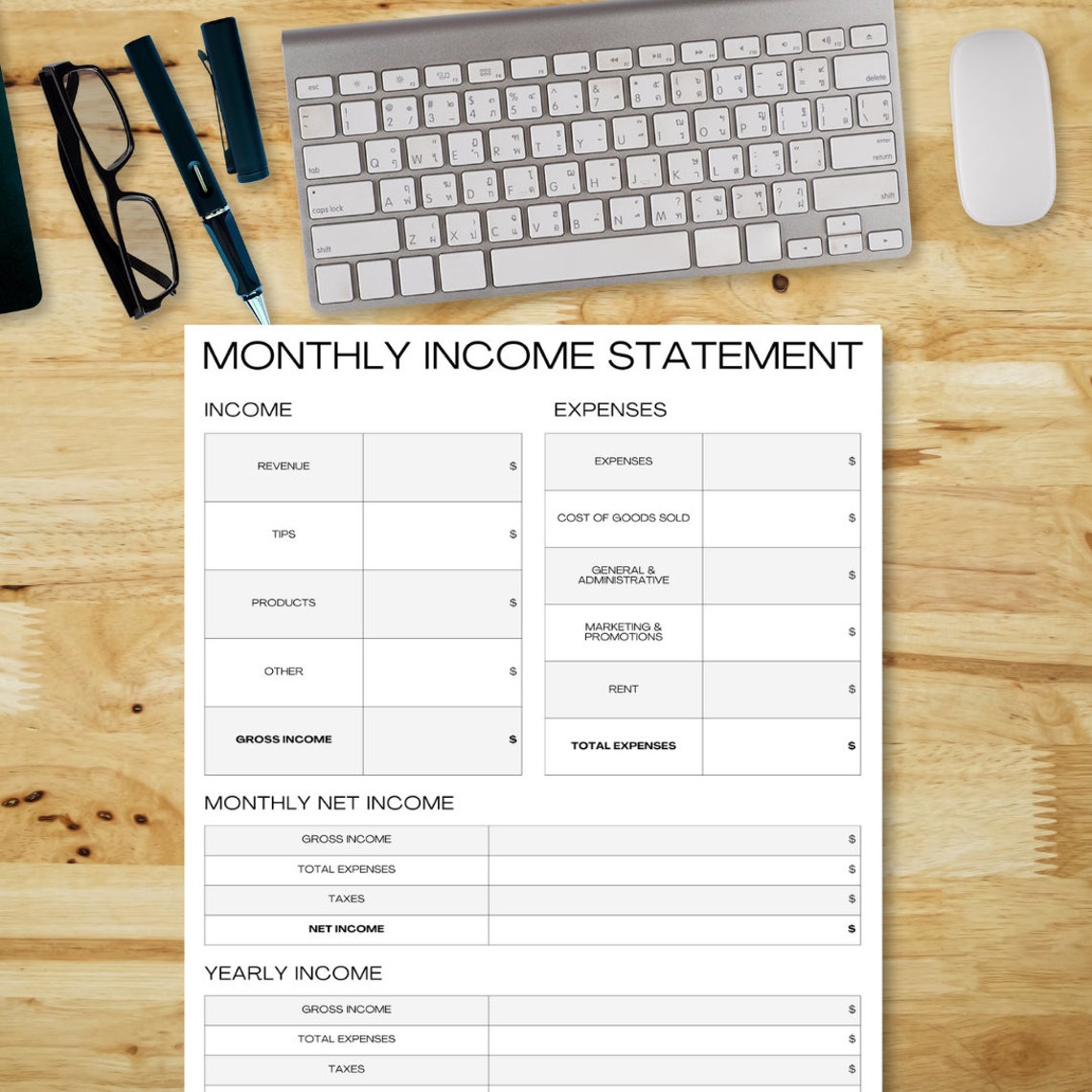 Monthly Income Statement Template: Profit and Loss Analysis (digital ...