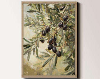 Arte de rama de olivo, lámina de olivo, pintura de rama de olivo, decoración rústica para la pared de la cocina, pintura de vegetación, descarga digital, lámina botánica de salvia 085