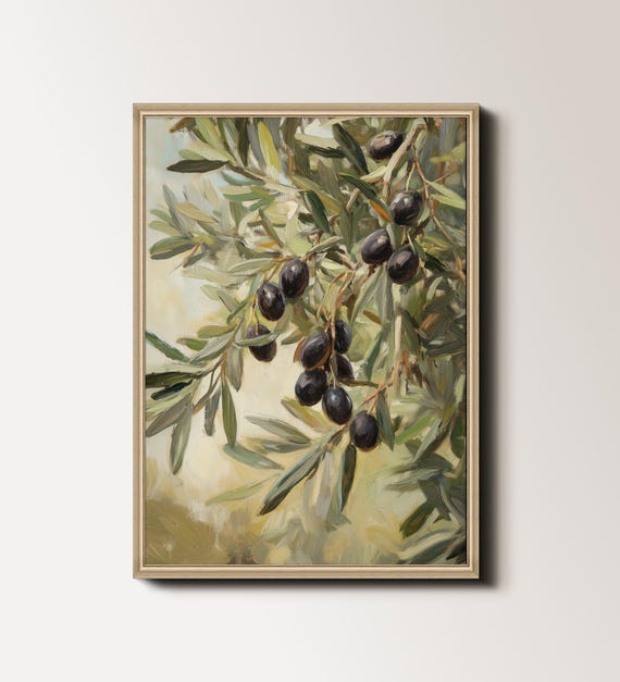 Olive Branch Art Olive Print Art Olive Branch Painting Rustic Kitchen Wall Decor Greenery Painting Digital Download Sage Botanical Print 085