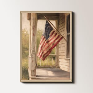 Vintage American Flag Art Printable, US Flag Wall Art, Rustic American Wall Decor, Independence Day Porch Painting Digital Download 120