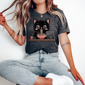 Noodle Cat T-Shirt, Ramen Cat Tee, Unisex Graphic Shirt for Cat Lovers, Cute Kawaii Kitty Top, Cat Lady Gift, Funny Animal Apparel