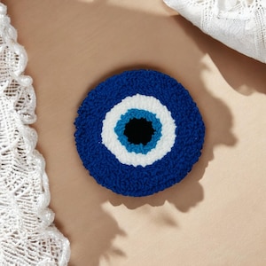 Evil Eye Punch Needle Coasters Set of 2 | Handmade Mug Rugs | Boho Gift Set | Gift for Friends | New Home Gift | Home Decor | Birthday gift
