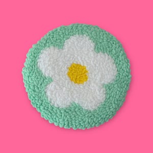 Handmade Punch Needle Coasters - Daisy Drink Coasters in Green or Blue - Cute Handmade Home Decor - Gift for Coffee or Tea Lovers