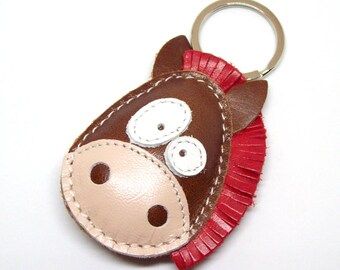 Leather Horse Keychain - Ronnie The Cute Little Horse Handmade Leather Keychain - FREE Shipping Worldwide - Handmade Leather Horse Bag Charm