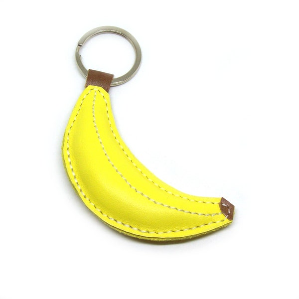 Banana Yellow Leather Keychain - FREE Shipping Wordlwide - Handmade Leather Banana Bag Charm Banana Lover Gift Keychain Gift Ideas