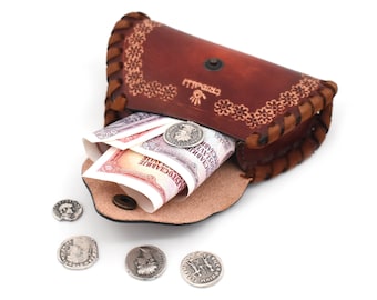 Leather Coin Purse Brow Handmade Braided Wallet For Woman Change Wallet Small Leather Wallet