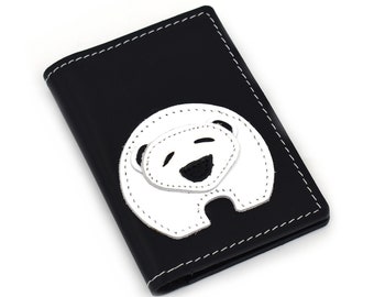 Card Case Black Leather Credit Card Wallet With Polar Bear Design Gift For Husband Thin Wallet Mens Minimalist Wallet Bear Gift