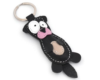 Black Otter Leather Animal Keychain - FREE Shipping Wordlwide - Handmade Leather Otter Bag Charm Otter Lover Gift Keychain Gift Ideas