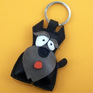 Sweet little black Schnauzer leather animal keychain FREE shipping image 1