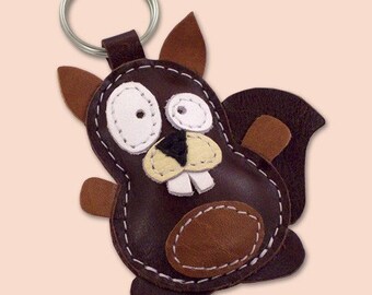 Sweet Little Brown Squirrel Leather Animal Keychain - FREE Shipping Worldwide - Squirrel Leather Bag Charm