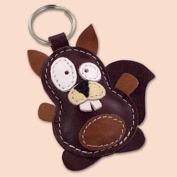 Sweet Little Brown Squirrel Leather Animal Keychain - FREE Shipping Worldwide - Squirrel Leather Bag Charm