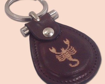 Scorpio zodiac sign leather metal T keychain - FREE Shipping Worldwide - Zodiac Leather Keychain, Birthday Gift, Keychain gift Ideas