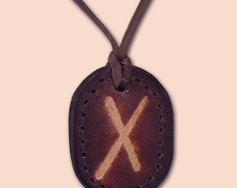 Gebo - The Rune of Love and Forgiveness  - Asatru Jewelry - Leather Rune Pendant - Rune Amulet Necklace - Viking Rune Necklace