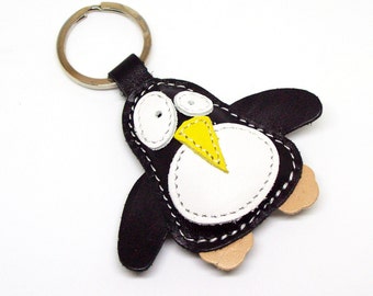 Wolly The Cute Little Black Penguin Handmade Leather Keychain - FREE Shipping Worldwide - Handmade Leather Penguin Bag Charm