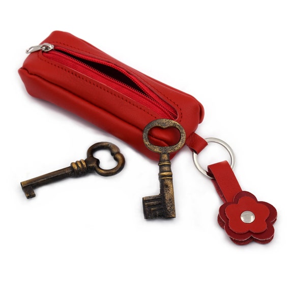 Zipper key case red handmade of genuine full grain leather Etsy