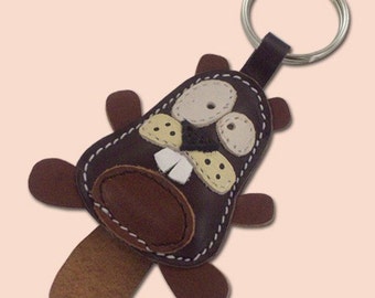 Beaver Leather Keychain Is A Perfect Gift Idea For Lovers Of These Cute River Animals, Handmade Of Full Grain Natural Leather Bag Charm