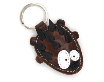 Brown Hedgehog Leather Keychain - Handmade Leather Hedgehog Bag Charm Hedgehog Lover Gift Keychain Gift Idea Gift Idea For Mother or Grandma