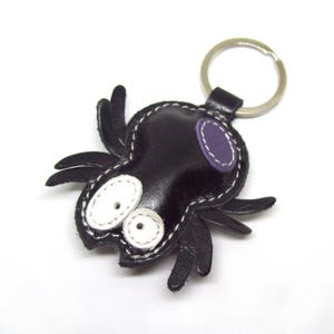 Leather Keychain Black Spider FREE Shipping Wordlwide Spider Leather Bag Charm Animal Lover Gift For Him Spider Gift Ideas Mens Keychain image 1