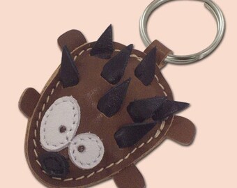 Sweet Little Hedgehog Leather Animal Keychain - FREE shipping worldwide