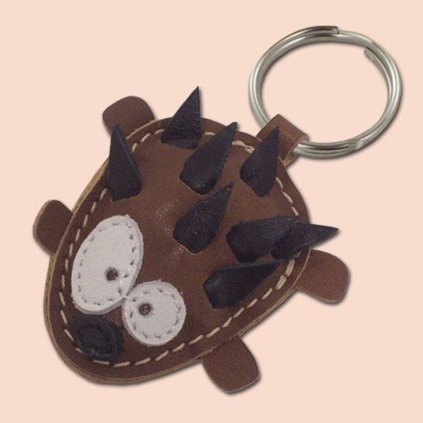 Sweet Little Hedgehog Leather Animal Keychain - FREE shipping worldwide