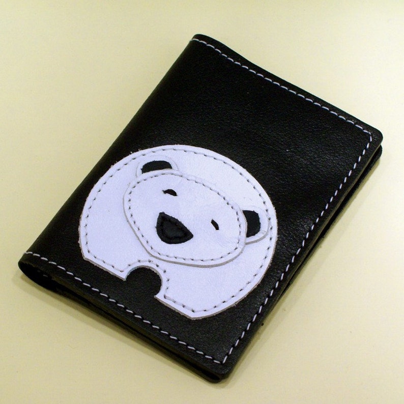 Card Case Black Leather Credit Card Wallet With Polar Bear Design Gift For Husband Thin Wallet Mens Minimalist Wallet Bear Gift