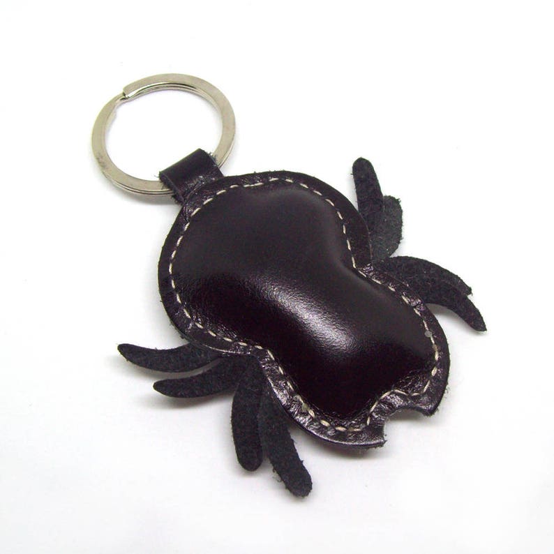 Leather Keychain Black Spider FREE Shipping Wordlwide Spider Leather Bag Charm Animal Lover Gift For Him Spider Gift Ideas Mens Keychain image 2