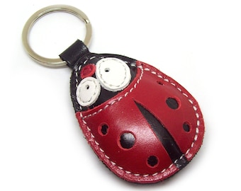 Lucky Ladybug Keychain - Handmade Leather Keychain, New Driver Keychain Gift Ideas, Ladybug Bag Charm,