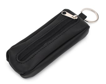 Zipper key case black, handmade of genuine full grain leather, key holder, key organizer, leather key pouch, leather key holder, key purse