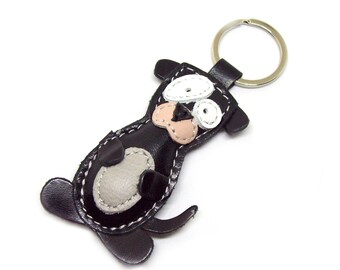 Dog Leather Keychain Black - FREE Shipping Worldwide - Handmade Dog Leather Bag Charm Dog Lover Gift Keychain Gift Ideas Dog Accessories