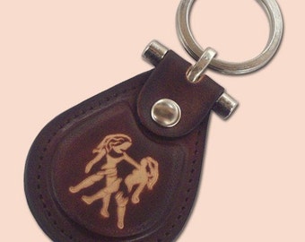 Gemini zodiac leather metal T keychain