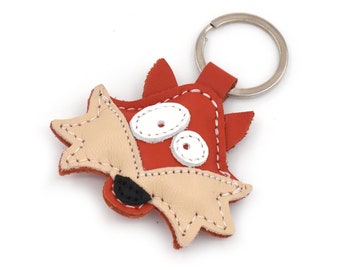 Cute little fox leather animal keychain - Handmade Leather Fox Bag Charm - Fox Lover Gift For Her Keychain Gift Ideas - Funny Keychains