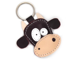 Purple Cow Handmade Leather Keychain - FREE Shipping Worldwide - Leather Cow Bag Charm - Gift For Cowboy Dad - Keychain Gift Ideas