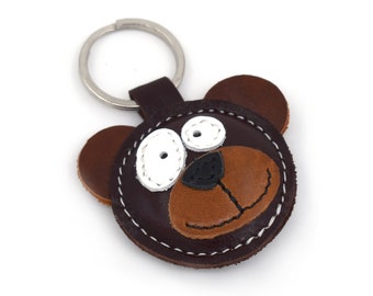 Cute Little Brown Bear Leather Animal Keychain