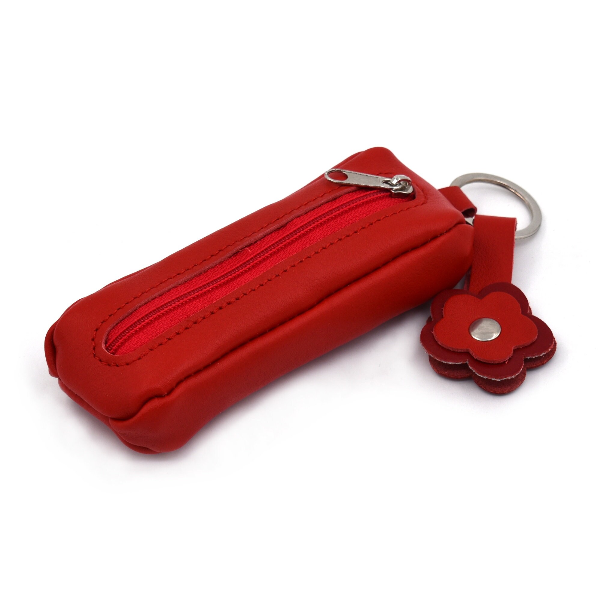 Zipper key case red handmade of genuine full grain leather Etsy